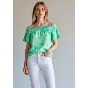 Bobi Los Angeles Off Shoulder Gauze Top Cactus Green NWT Small
